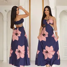 Vestido Longo Floral Azul Feminino Perfeito para Festas e Ocasiões Especiais
