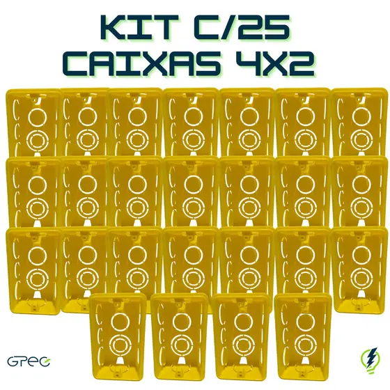 Kit 25 Caixa De Luz 4x2 Embutir Parede Tramontina Amarelo
