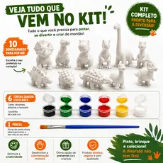 Dinossauro para Pintar Infantil 13cm + 6 Tintas Guache + Pincel | Jurassic World (Mundo Jurássico)