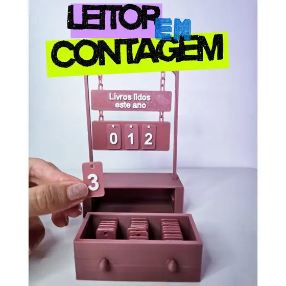 Contador Literário 3D – Seu progresso de leitura em destaque