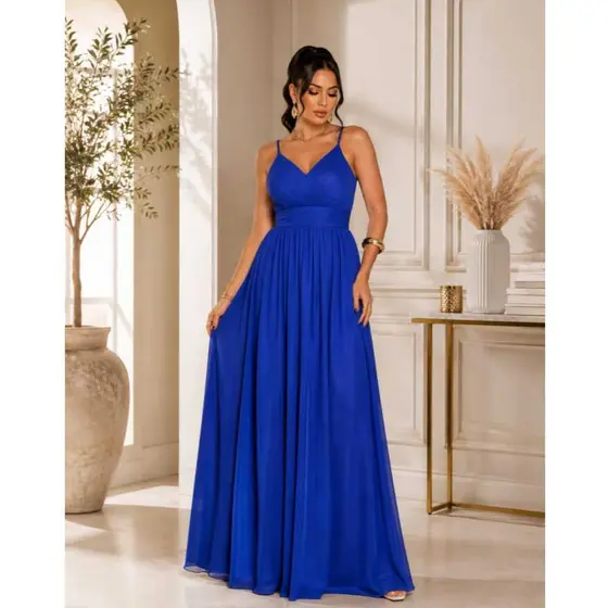 Vestido Longo de Alça Convidadas,Formatura,Civil,Madrinhas de Casamento.Tecido tule liço malha