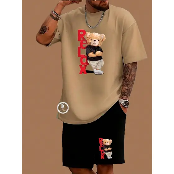Kit Camiseta Masculina 100% Algodão Bermuda Moletom Lançamento Estampada Relax Confortavel Diversas cores Unissex