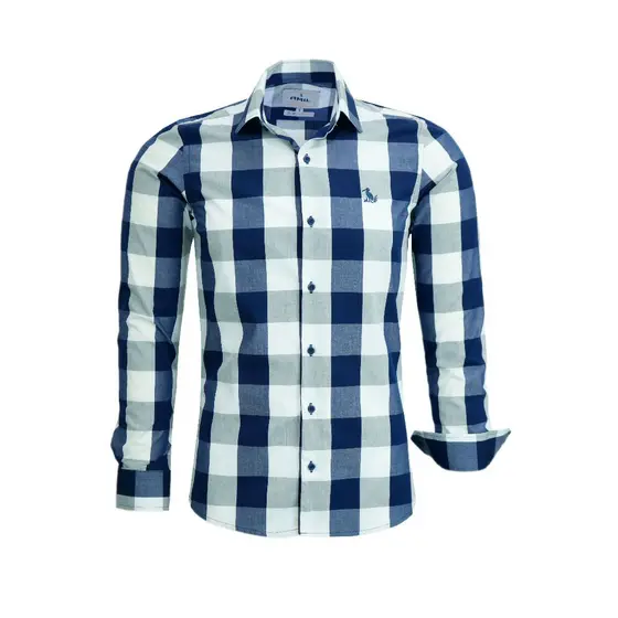 Camisa Social Xadrez Amil Fio Tinto Manga Longa Slim Algodão Sem Bolso 1899