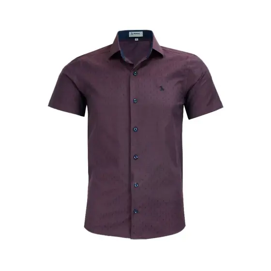 Camisa Social Masculina Manga Curta Amil Tecido Maquinetado Passa Fácil 1849