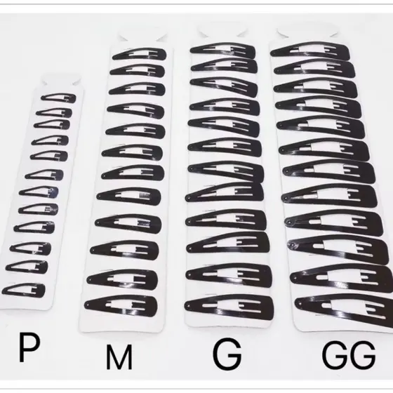 12 Pcs  Presilhas Cabelo Pretas Tamanho Grande Tic Tac com P,M,G,GG