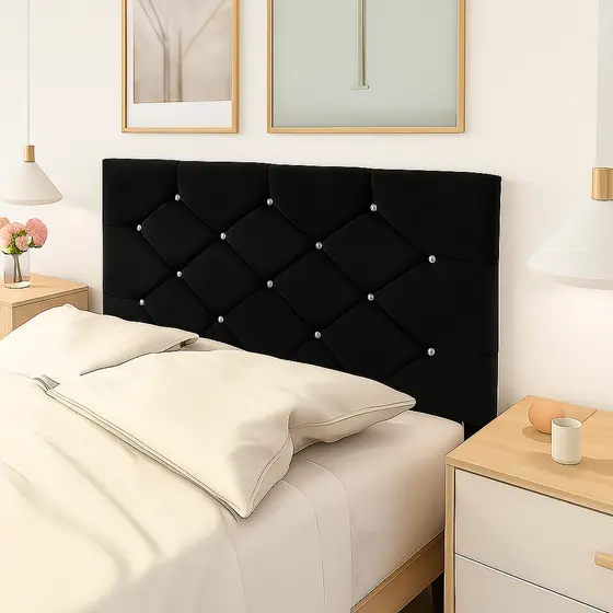 Cabeceira Para Cama Solteiro Estofada Com Pés Botões Strass  6 Cores Disponível Conforto Quarto Decorativo Cairo