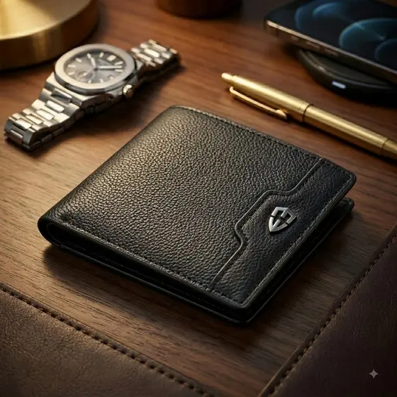 Carteira Masculina Couro Sintético com Zíper Porta Cartões Porta Documento Dobrável Slim Elegante