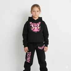 Conjunto Moletom Tradicional Infantil Inverno Blusa Canguru E Calça Moletom Lilo Stitch Angel Rosa