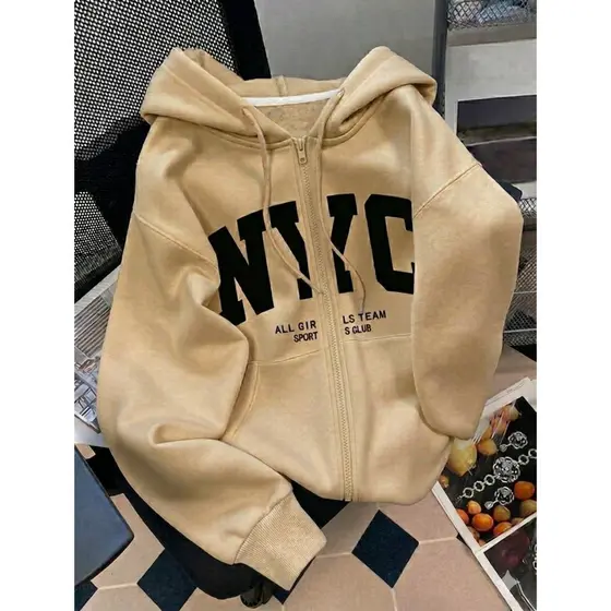 Moletom Feminino NYC Premium Com Zíper E Capuz Casaco De Frio Grosso Flanelado Moda Gringa