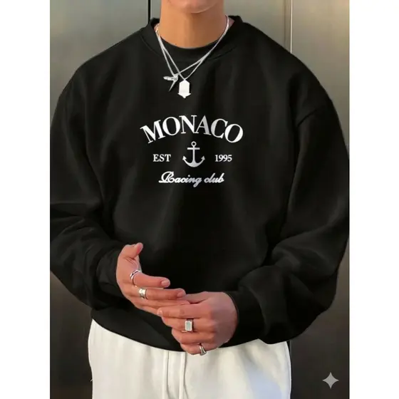 Blusa de Frio Moletom Masculino Monaco Algodão Gola Careca Inverno Lançamento Premium
