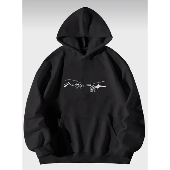 Blusa Moletom Oversized Com Capuz Estampa Minimalista Mãos Arte Classic Streetwear Tendência