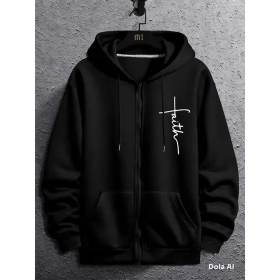 Moletom Com Zíper Faith Minimalista Blusa De Frio Aberta Com Capuz E Bolso Estilo Unissex Casual