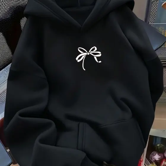 Moletom Feminino Canguru Aesthetic Coquette com Estampa de Laço – Blusa de Frio Oversized Com Capuz