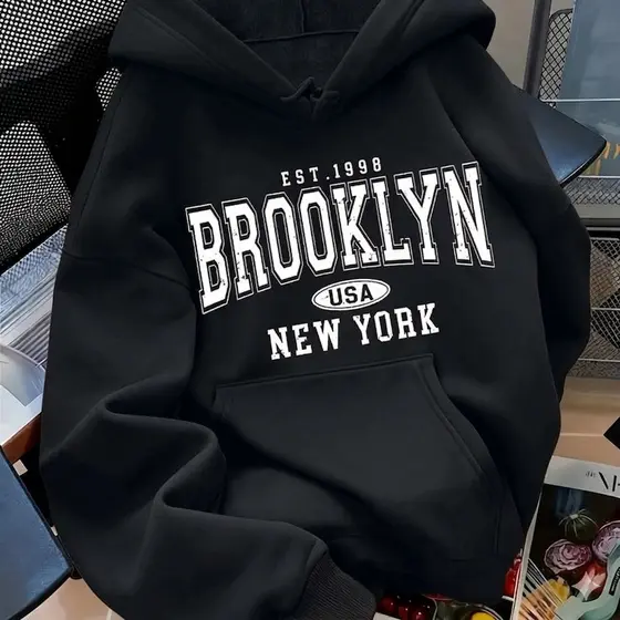Moletom Feminino Brooklyn New York Oversized – Estilo Gringa Tendência Outono Inverno Confortável