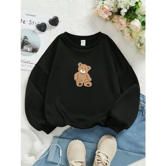 Moletom Feminino Oversized Estampa Ursinho Várias Cores - Blusa de Frio Fofinha e Confortável