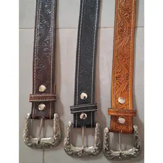 cinto masculino country em couro legítimo com fivela entalhada