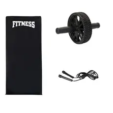 Kit 3 Fitness Roda + Corda + Colchonete Exercícios Abdominal Funcional Treino