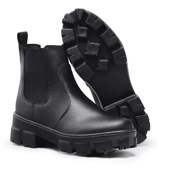 Coturno Bota Feminina Plataforma Elastico Lateral Tendencia Preto