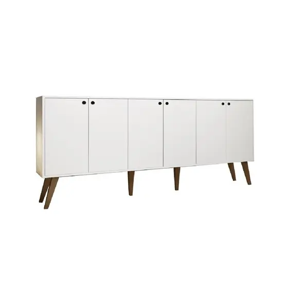 Balcão Aparador Buffet Retrô 6 Portas Com Pés Palito Branco