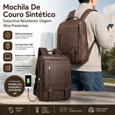 Mochila De Couro Executiva Notebook 15.6 Reforçada Resistente À Água Trabalho Faculdade Viagem
