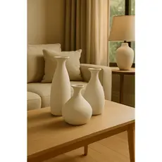 Kit Vaso Decorativo Porto Off White Fosco Cerâmica Alta Qualidade 3 Peças