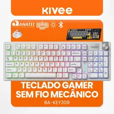 Kivee X Basike Teclado Mecânico Gamer KEY309 Triplo Modo RGB Bluetooth 2.4G Fio Bateria 4000mAh Longa Duração 96 Teclas