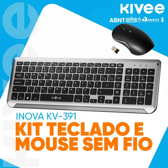 Kivee Teclado e Mouse Bluetooth 2.4G Preto - Conexão Sem Fio Design Compacto, Bateria Longa Duração