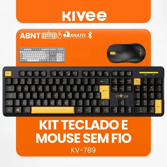 Kivee Conjunto Teclado e Mouse KV789 Sem Fio Baixa Latência Teclas Silenciosas Bateria Longa Duração