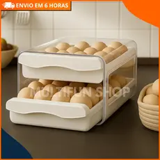 Porta Ovos Duplo 32 Unidades – Organizador de Geladeira Empilhável Prático e Durável
