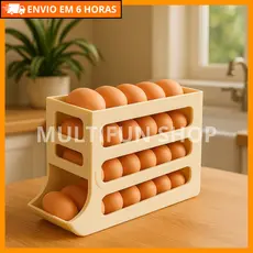 Dispenser Rolante Porta Ovos 4 Andares Para Geladeira 30 Ovos Empilhável Organizador Prático Cozinha