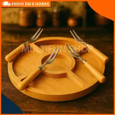 Gamela Petisqueira Com 5 Divisões + 4 Garfos de Ferro Aperitivos Churrasco Frios Decorativo