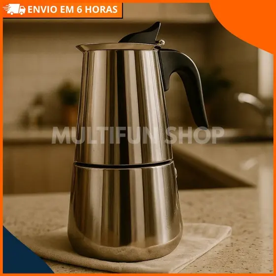 Cafeteira Italiana Inox 450ml Expresso Moka — Café Forte e Aromático — Compatível com Fogão de Chamas