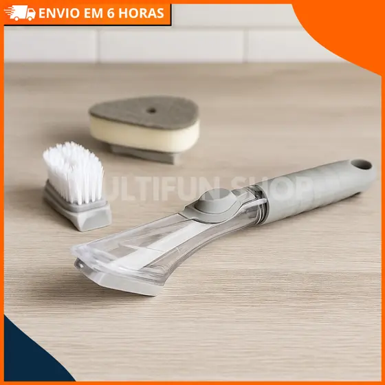 Escova de Limpeza Multiuso com Dispenser Detergente Esponja Lava Louça Estofados