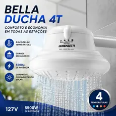 Chuveiro Lorenzetti Bella Ducha 4T 127V 5500W Branco 4 Temperaturas Conforto e Economia