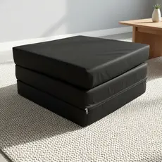 Pufe Puff Vira Cama 3em 1 Multiuso De Solteiro Dobrável Colchonete Cor Preto.
