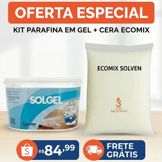 Kit Parafina em Gel Premium + Cera Ecomix Solven para velas aromáticas, artesanais e decorativas