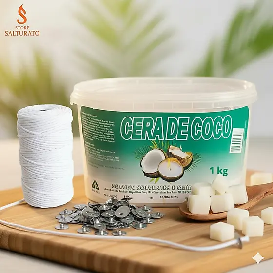 Kit Cera de Coco Solven para velas aromáticas + Pavio 100% Algodão livre de parafina 3mm
