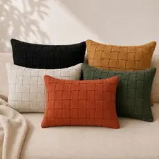 Capa de Almofada Baguete Fita 30x50cm Boho em Algodão Artesanal para Sofá Sala Decoração Elegante