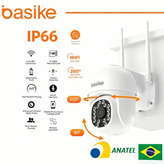 Basike Câmera WIFI - IP66 à prova d'água com alarme IR 16 LED Wifi HD Dual Volt Motion Sensor YOOSEE