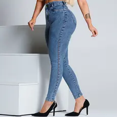 Cal莽a Jeans Feminina Cintura Alta com Lycra Tecido Premium