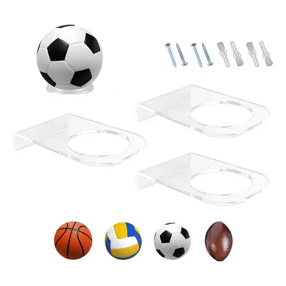 Kit 3 Suportes Carth Acrílico Parede Bola Futebol Basquete Vôlei Cristal