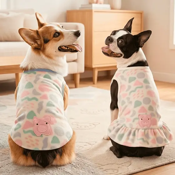 Roupa Pet Inverno Soft Porquinho Regata e Vestido Cachorro Gato Quentinha | Opção de Kit 2 peças