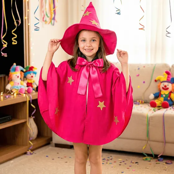 Fantasia Infantil Fada Estrelada Pink | Capa e Chapéu | Carnaval e Festa