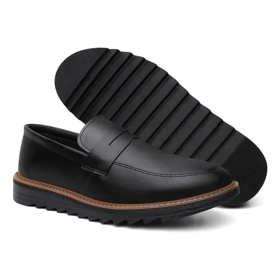 Sapato Masculino Estiloso Casual Tratorado Preto Confortável