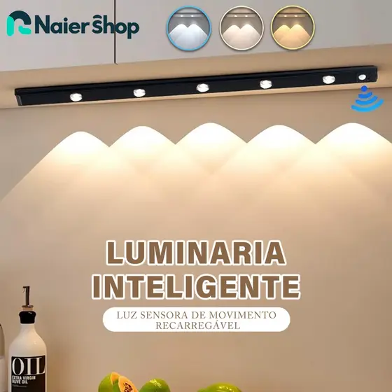 Lâmpada LED Ultra Fino Recarregável 3 Cores para Armários (20/40/60 cm) Com Sensor PIR Sem Fio e Usb