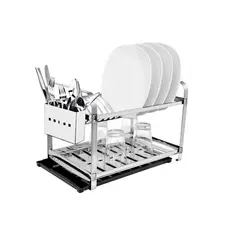 Escorredor MONTADO Inox 16 Pratos Secador Louca Porta Talheres Inox Mais Bandeja Coletora