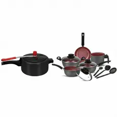 Conjunto Kit Jogo de Panela Completo Cor Decorado Chumbo Com Panela de Pressao