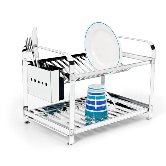 Escorredor de louça Montado inox para 16 pratos com porta talher inox