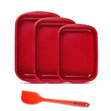 Jogo Assadeiras 4 Peças Espatula Silicone Vermelho Duralar