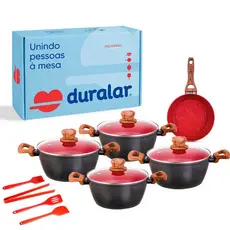 Jogo Panelas 9 Peças Utensílios Silicone Vermelho Duralar
